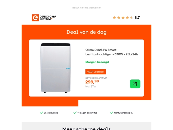 Deal van de dag: - 14% op Qlima D 825 PA Smart Luchtontvochtiger - 330W - 25L/24h