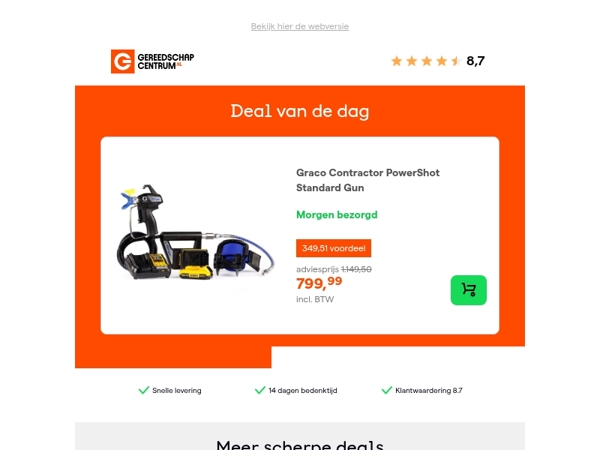 Deal van de dag: - 30% op Graco Contractor PowerShot Standard Gun