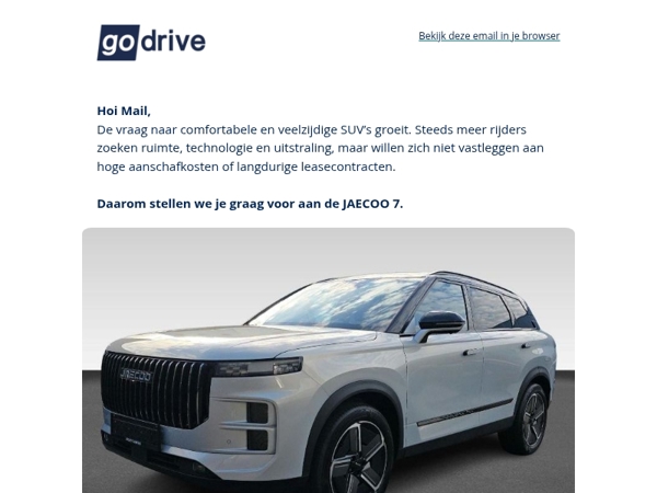 Ontdek de JAECOO 7 – Moderne SUV, flexibel rijden bij Godrive