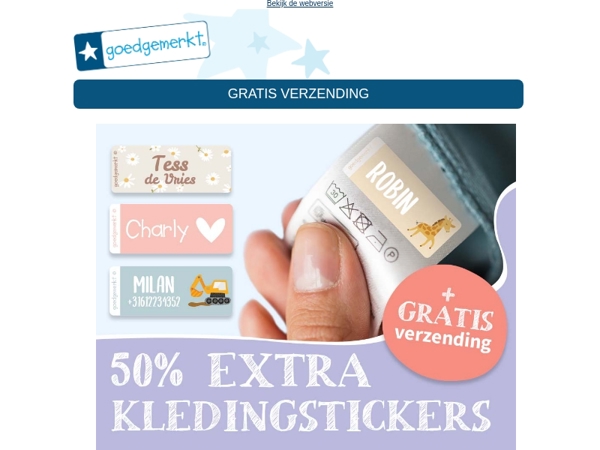 ★ Bestel nu en ontvang 50% EXTRA KLEDINGSTICKERS!  🧣