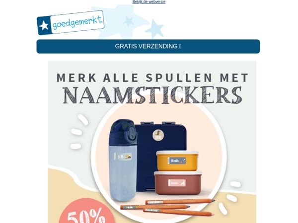★ Nu: 50% extra naamstickers + gratis verzending op alles 🎉