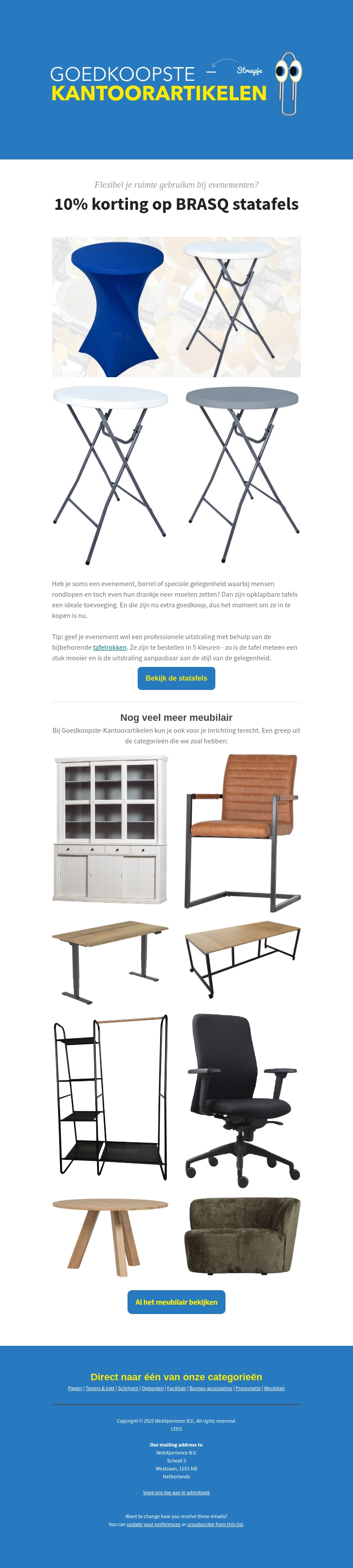 Nu 10% KORTING op opklapbare statafels Nu 10% KORTING op opklapbare statafels