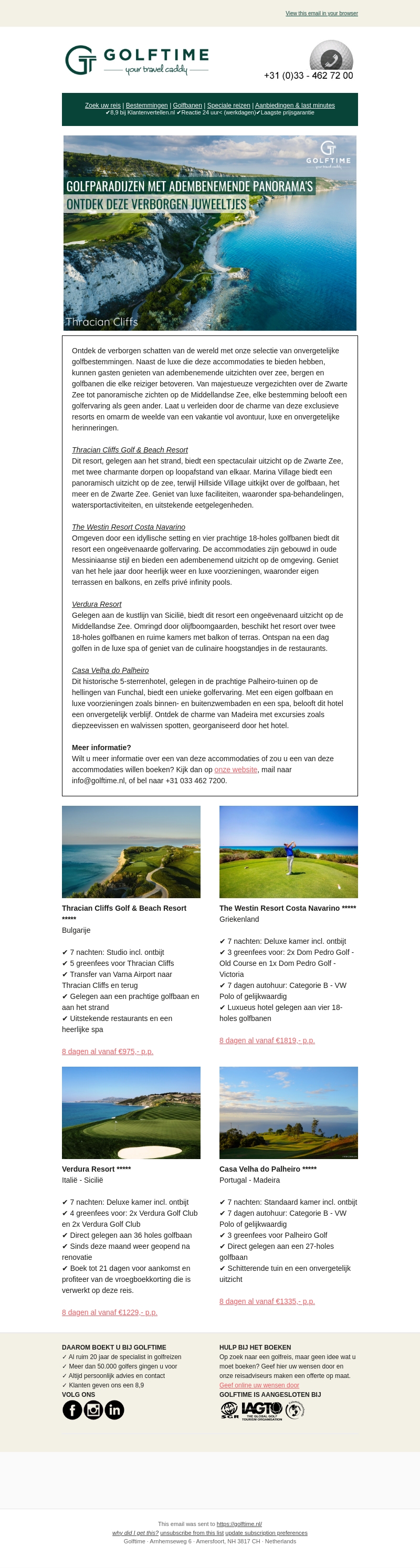 8 Dagen Thracian Cliffs + 5 Greenfees Vanaf €975,- 8 Dagen Thracian Cliffs + 5 Greenfees Vanaf €975,-