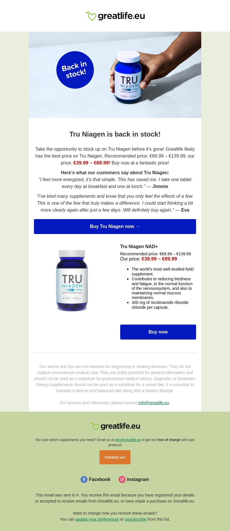 Tru Niagen is back in stock! | Greatlife.eu π Tru Niagen is back in stock! | Greatlife.eu π