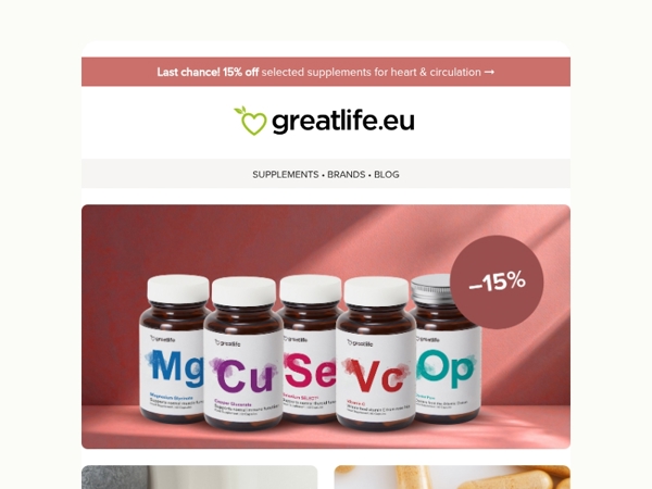 Last day today! 15% discount for heart & circulation | Greatlife.eu 💚