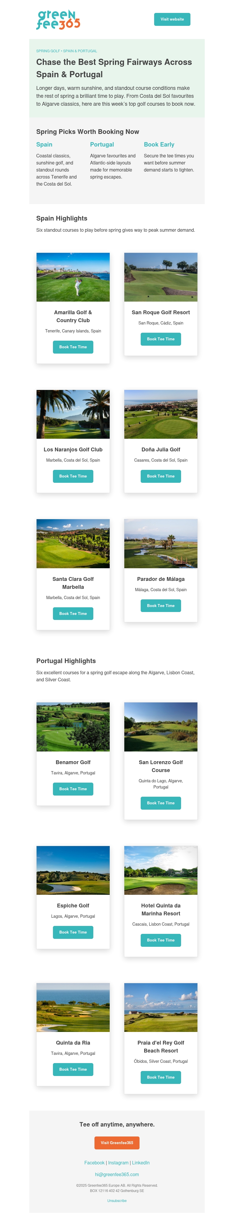 Skip the crowds. Steal these Spain & Portugal tee times instead. Skip the crowds. Steal these Spain & Portugal tee times instead.