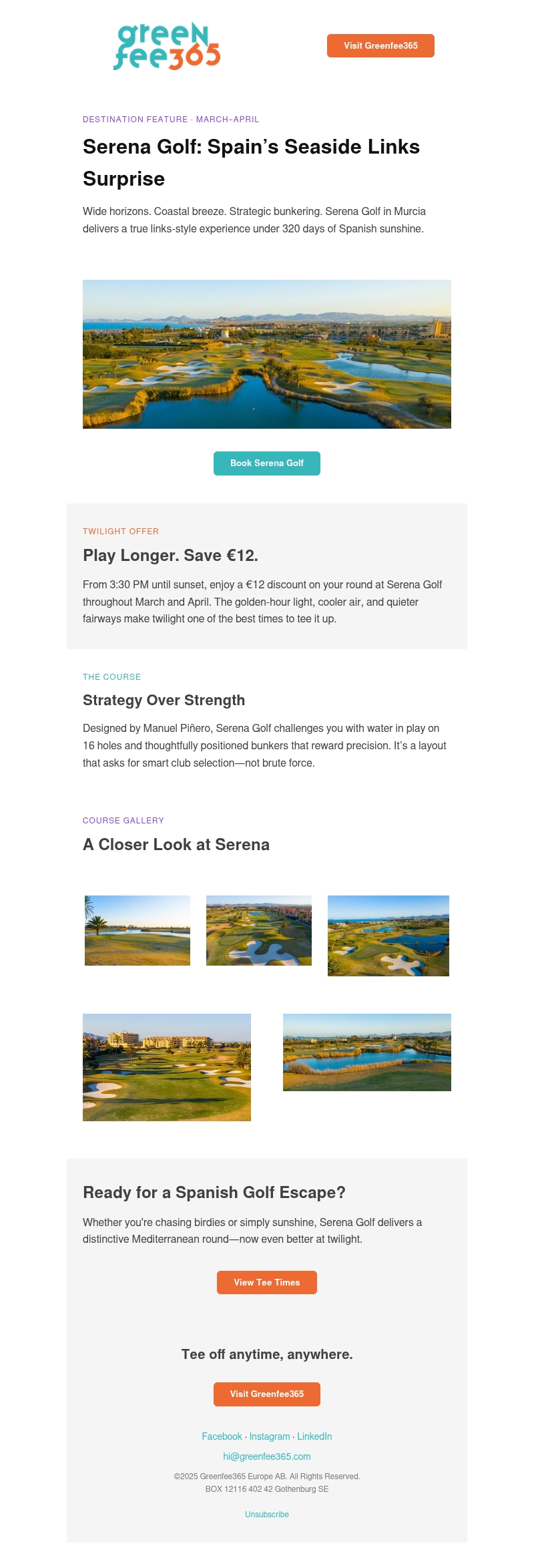 March–April at Serena: twilight golf March–April at Serena: twilight golf