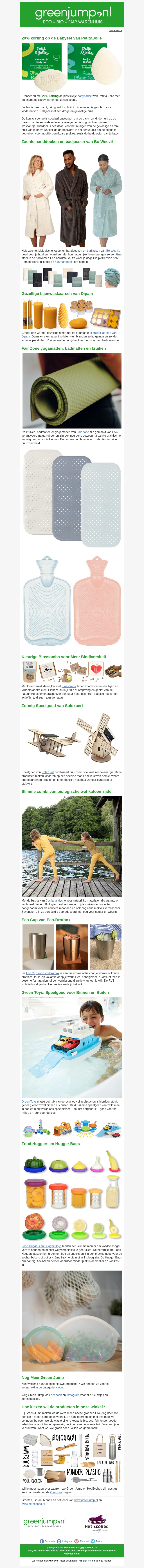 Green Jump Nieuws en 20% Korting op Babyset Green Jump Nieuws en 20% Korting op Babyset