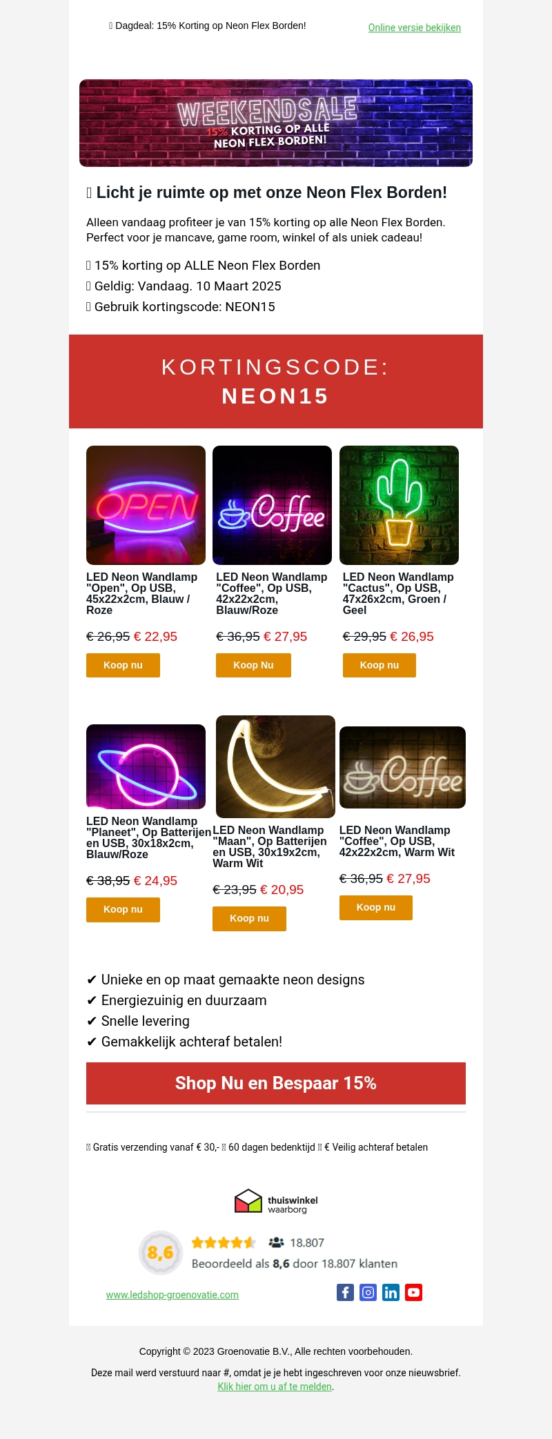 π‘ DAGDEAL: 15% KORTING op ALLE Neon Flex borden β¨ π‘ DAGDEAL: 15% KORTING op ALLE Neon Flex borden β¨