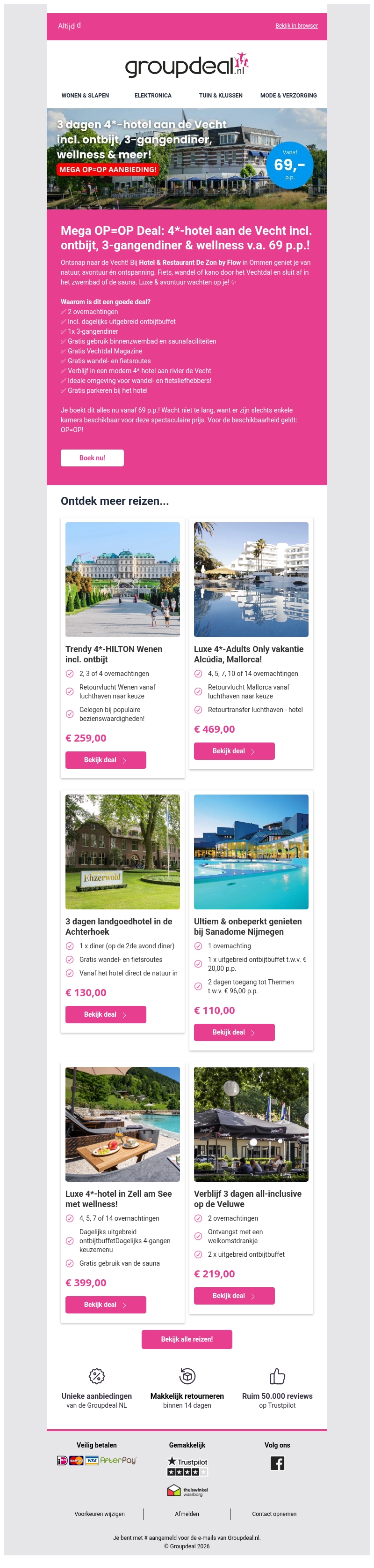 Mega OP=OP Deal: 4*-hotel aan de Vecht incl. ontbijt, 3-gangendiner & wellness v.a. 69 p.p.! π± Mega OP=OP Deal: 4*-hotel aan de Vecht incl. ontbijt, 3-gangendiner & wellness v.a. 69 p.p.! π±