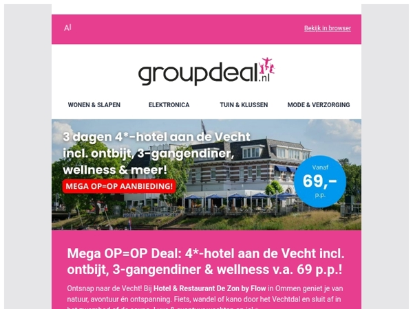 Mega OP=OP Deal: 4*-hotel aan de Vecht incl. ontbijt, 3-gangendiner & wellness v.a. 69 p.p.! 😱