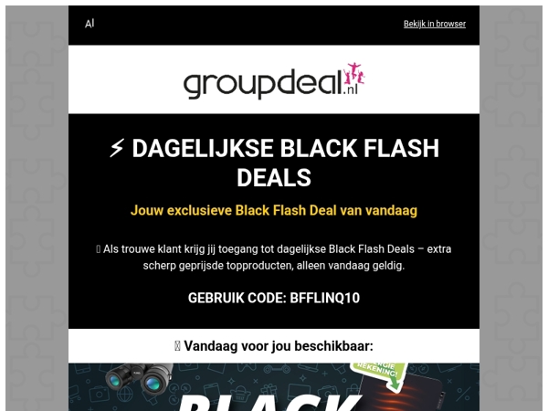 ⚡ Jouw Black Flash Deal van vandaag: 10% extra kassakorting op ALLES van FlinQ!