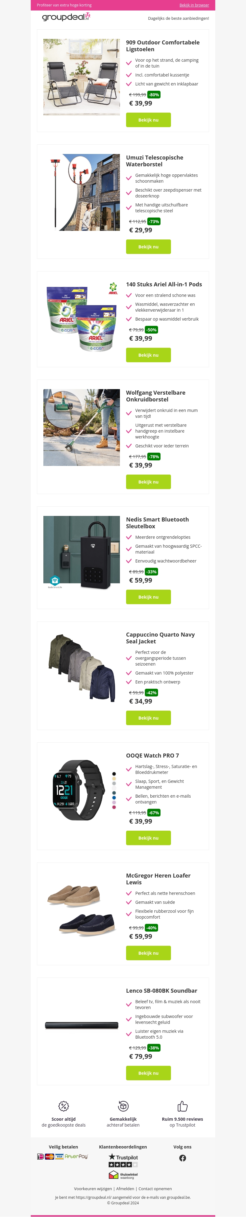 909 Outdoor Comfortabele Ligstoelen vanaf 39,99 | Umuzi Telescopische Waterborstel vanaf 29,99 | 140 Stuks Ariel All-in-1 Pods vanaf 39,99 909 Outdoor Comfortabele Ligstoelen vanaf 39,99 | Umuzi Telescopische Waterborstel vanaf 29,99 | 140 Stuks Ariel All-in-1 Pods vanaf 39,99