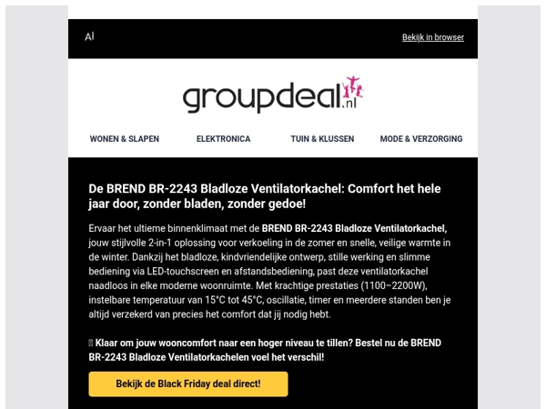 MEGA BLACK FRIDAY DEAL: De BREND BR-2243 Bladloze Ventilatorkachel! 🌀🔥