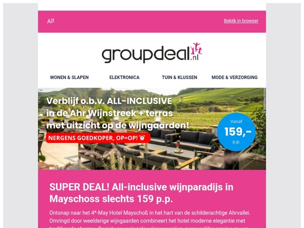 SUPER DEAL! ⚡ All-inclusive wijnparadijs in Mayschoss slechts 159 p.p.! 😱