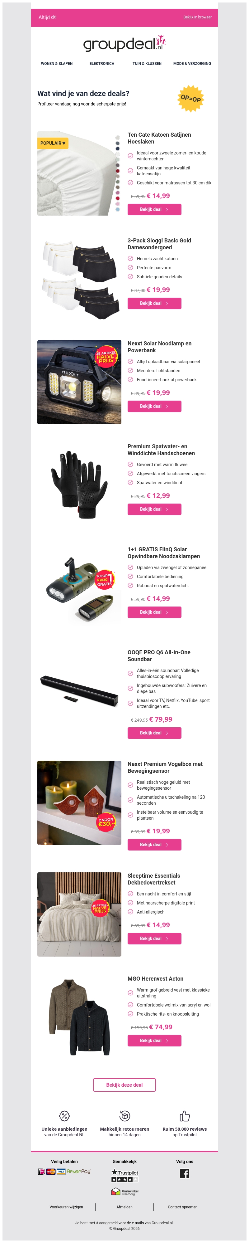 Ontdek de beste deals van vandaag! Ontdek de beste deals van vandaag!