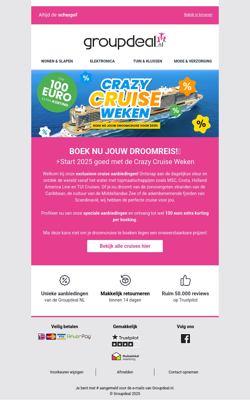 Profiteer van de beste deals tijdens de Crazy Cruise Weken!🛳️ Profiteer van de beste deals tijdens de Crazy Cruise Weken!🛳️