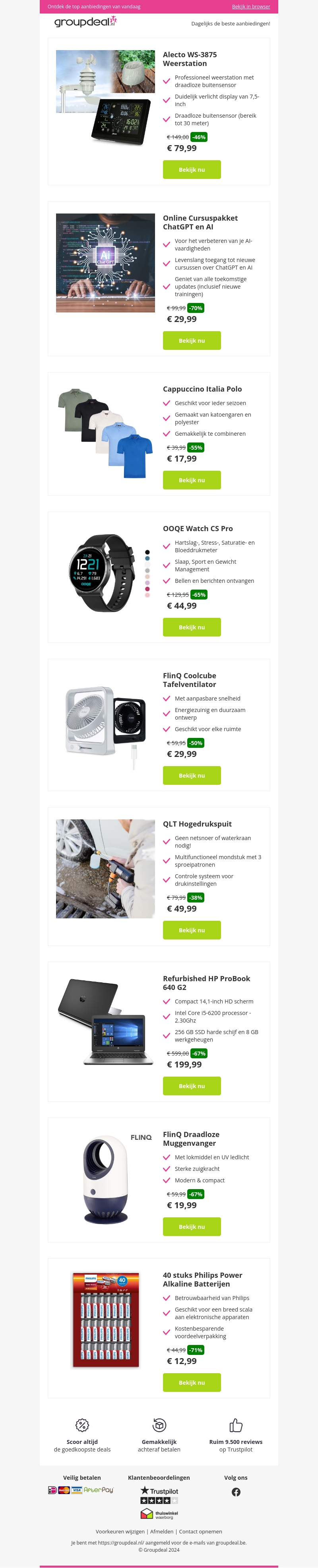 Alecto WS-3875 Weerstation vanaf 79,99 | Online Cursuspakket ChatGPT en AI vanaf 29,99 | Cappuccino Italia Polo vanaf 17,99 Alecto WS-3875 Weerstation vanaf 79,99 | Online Cursuspakket ChatGPT en AI vanaf 29,99 | Cappuccino Italia Polo vanaf 17,99