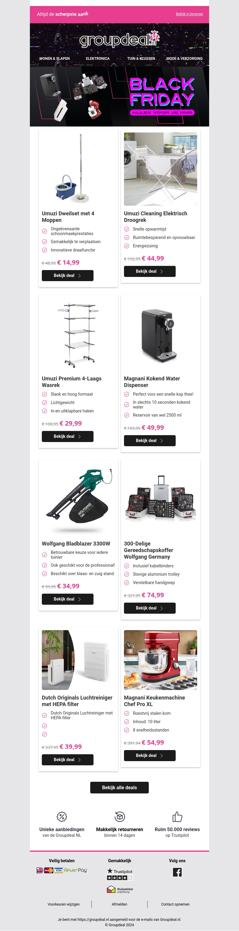 Alles voor je huis (en daar omheen) met extreme Black Friday korting! Alles voor je huis (en daar omheen) met extreme Black Friday korting!