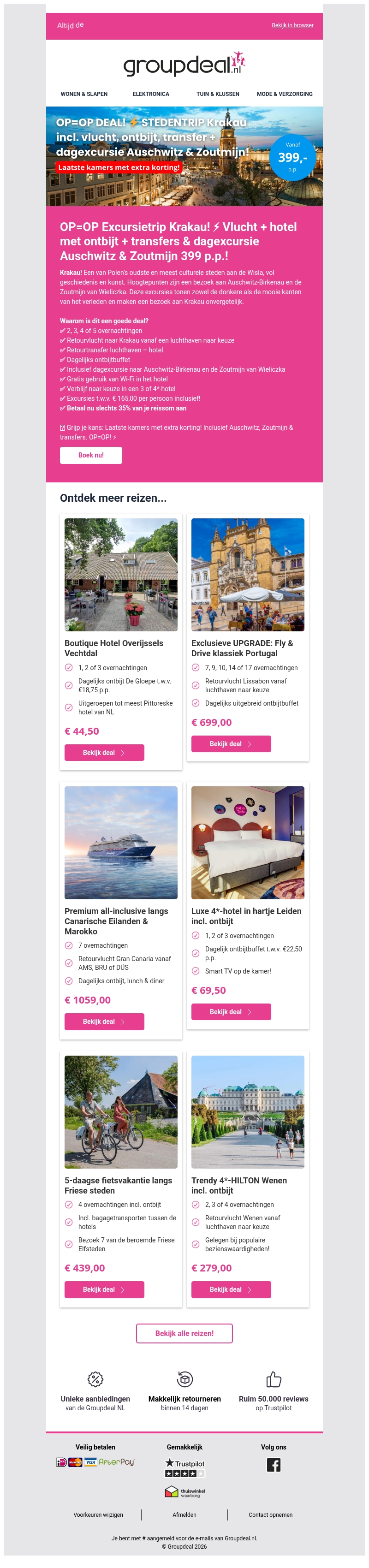 OP=OP Excursietrip Krakau! ⚡ Vlucht + hotel met ontbijt + transfers & dagexcursie Auschwitz & Zoutmijn 399 p.p.! OP=OP Excursietrip Krakau! ⚡ Vlucht + hotel met ontbijt + transfers & dagexcursie Auschwitz & Zoutmijn 399 p.p.!