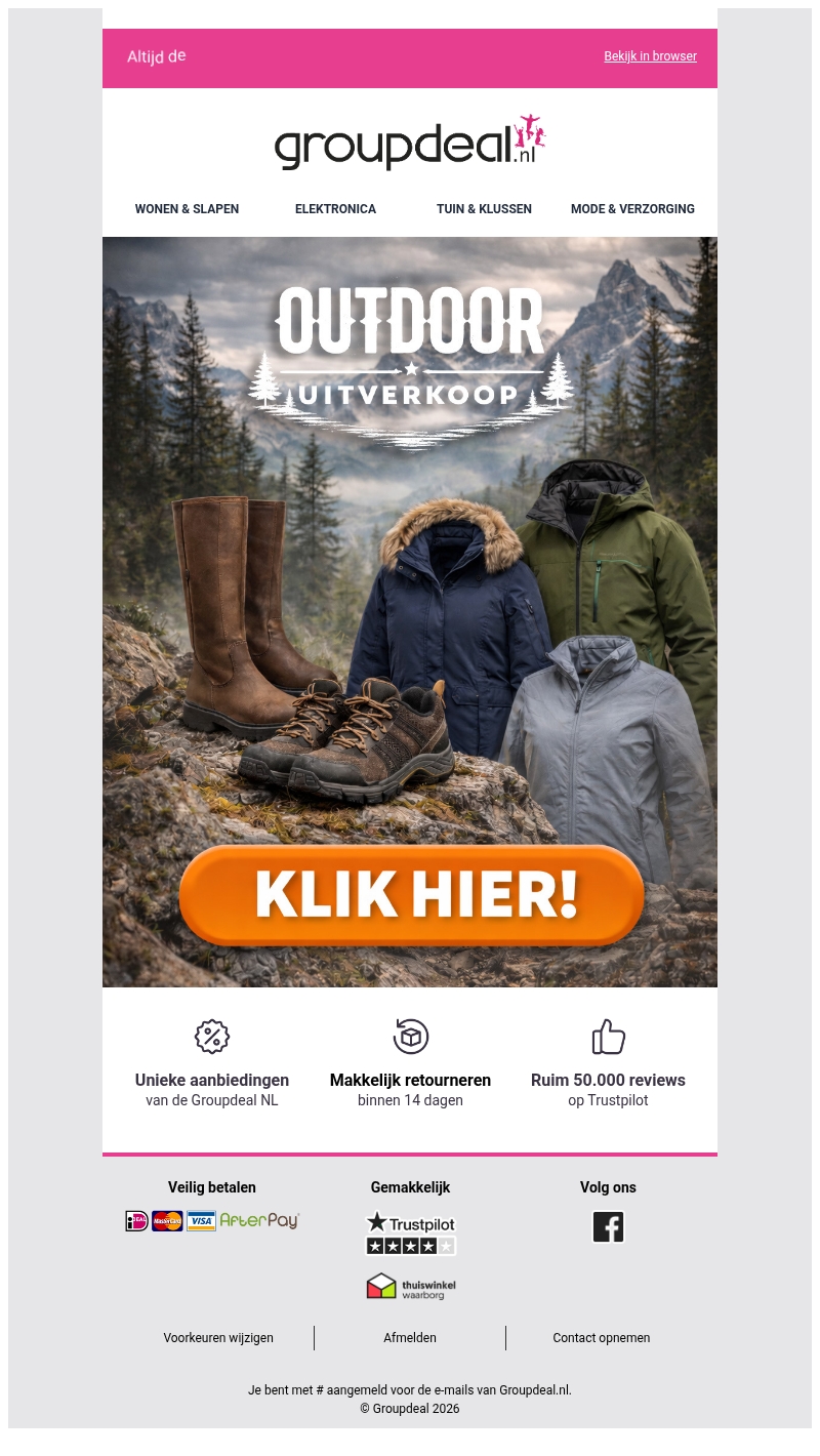 Jouw nieuwe outdoor essentials nu in de uitverkoop! Jouw nieuwe outdoor essentials nu in de uitverkoop!
