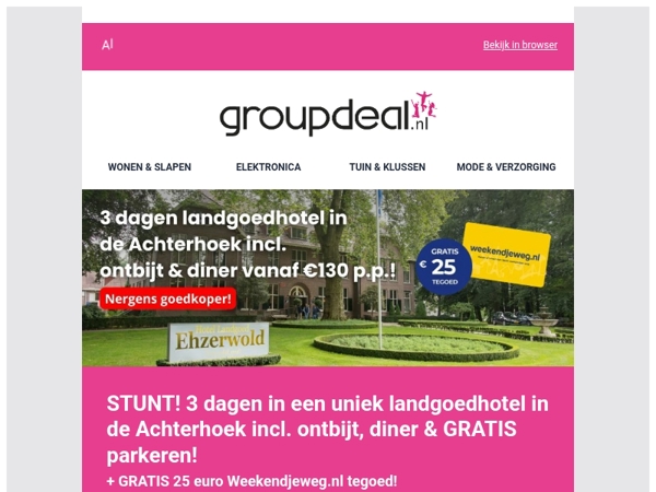 STUNT! ⚡ 3 dagen in een uniek landgoedhotel in de Achterhoek incl. ontbijt, diner & GRATIS parkeren!