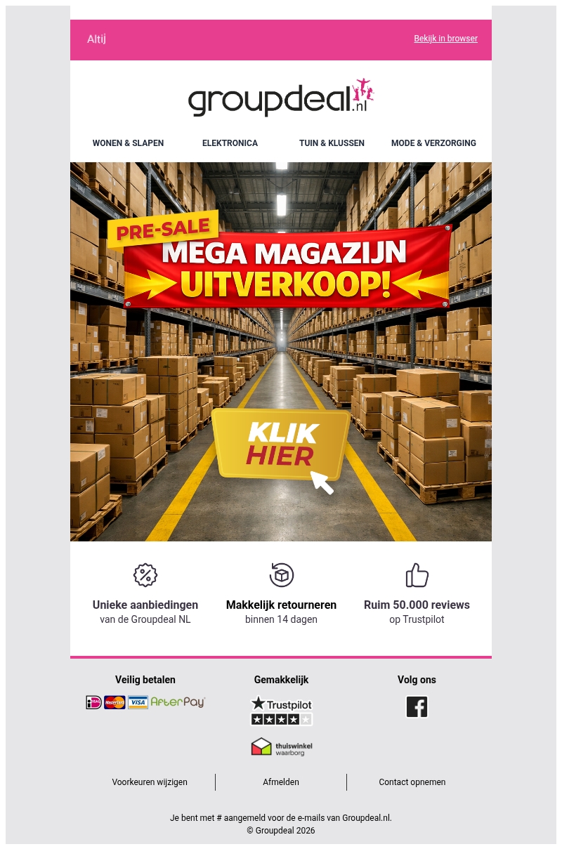 π₯ Voorproefje op de uitverkoop β Mega Magazijn Presale! π₯ Voorproefje op de uitverkoop β Mega Magazijn Presale!