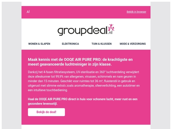 DAGDEAL: De OOQE AIR PURE PRO professionele luchtreiniger! 🌬️
