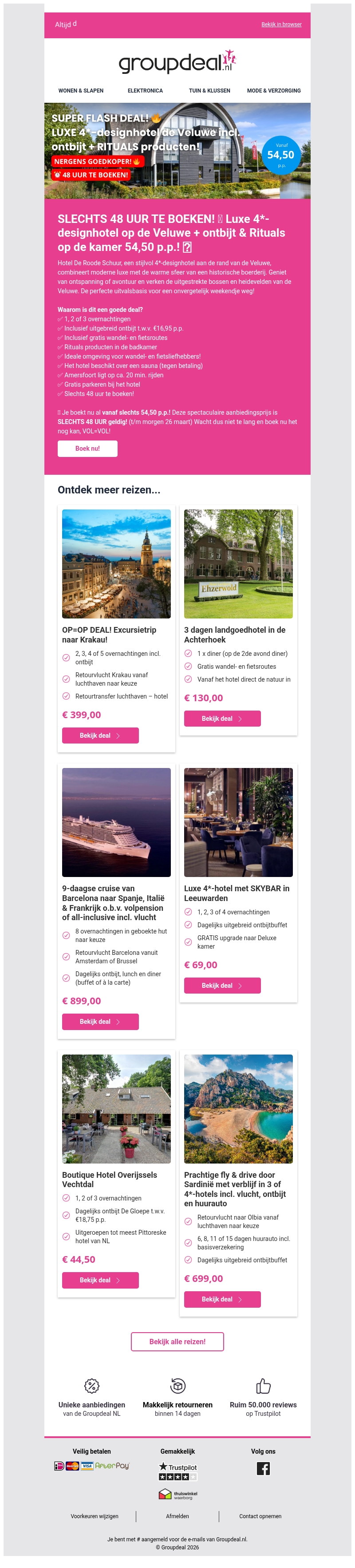 SLECHTS 48 UUR TE BOEKEN! β° Luxe 4*-designhotel op de Veluwe + ontbijt & Rituals op de kamer 54,50 p.p.! π± SLECHTS 48 UUR TE BOEKEN! β° Luxe 4*-designhotel op de Veluwe + ontbijt & Rituals op de kamer 54,50 p.p.! π±