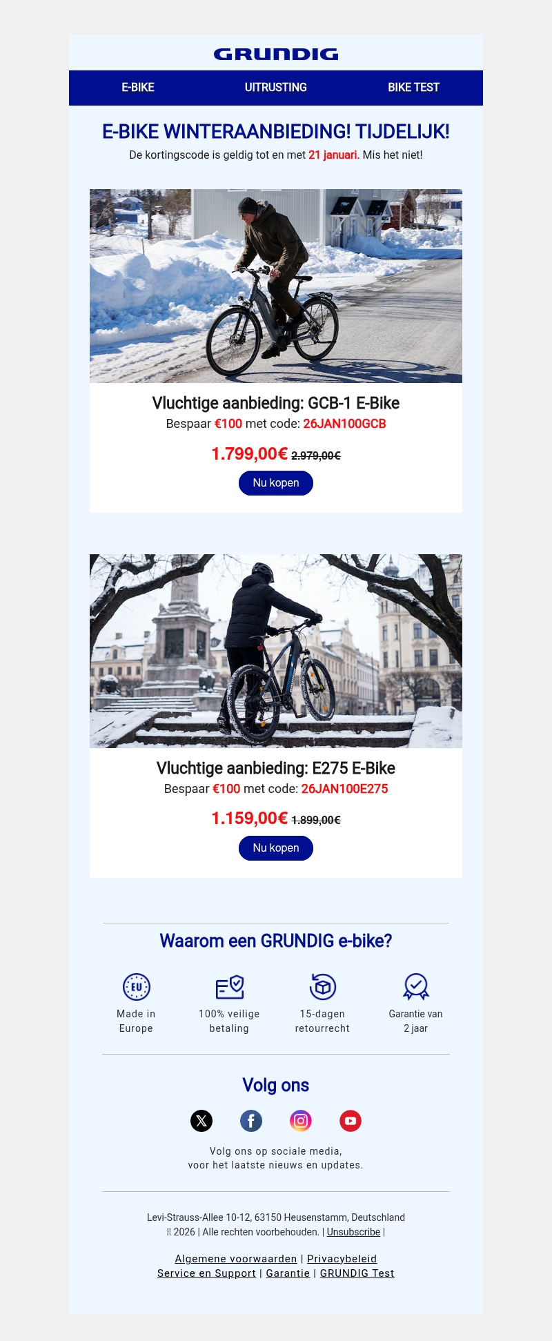 Laatste kans: €100 winterkorting op je E‑BIKE (vervalt 21 januari!) Laatste kans: €100 winterkorting op je E‑BIKE (vervalt 21 januari!)
