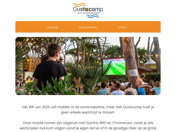 Mis het WK 2026 niet tijdens je vakantie met Gustocamp! ⚽ 🧡