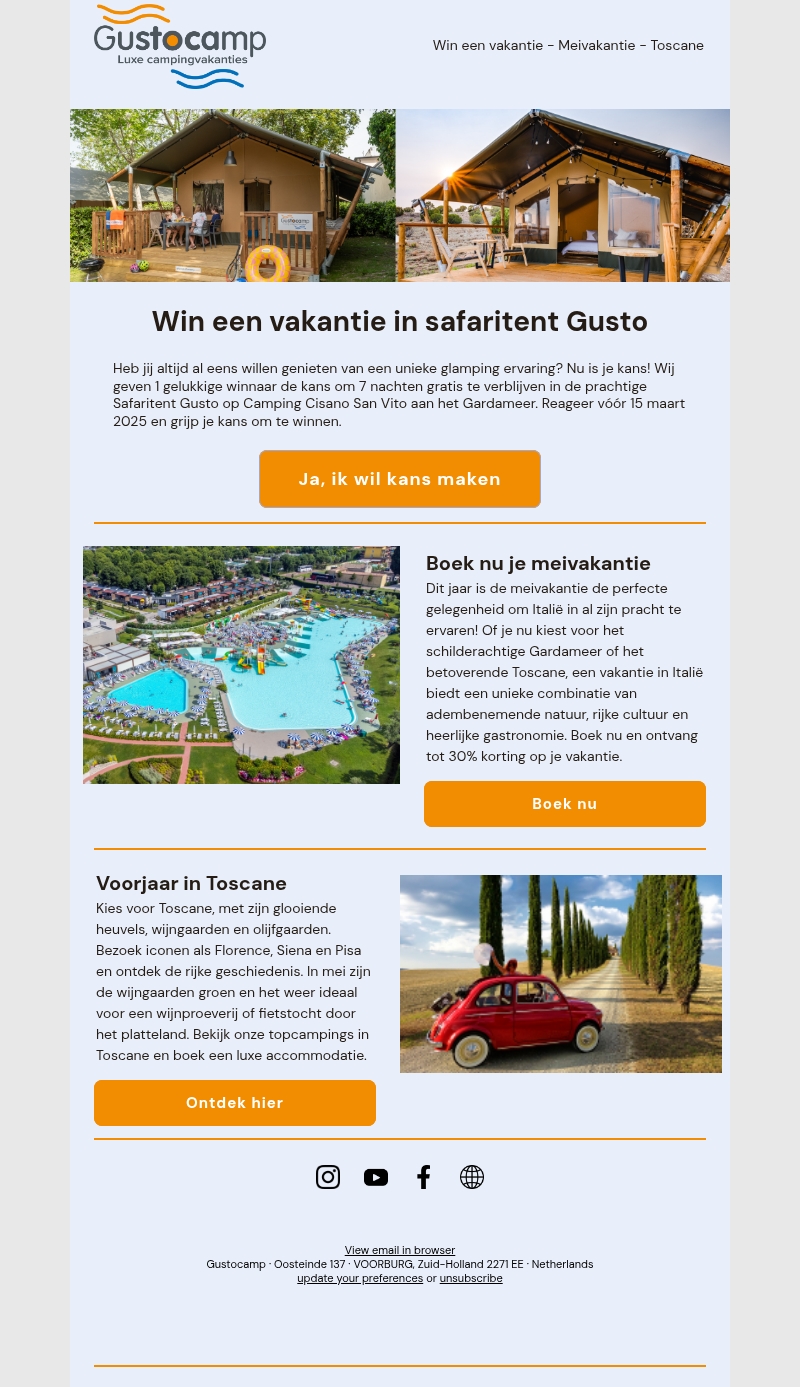 Win een vakantie in safaritent Gusto Win een vakantie in safaritent Gusto
