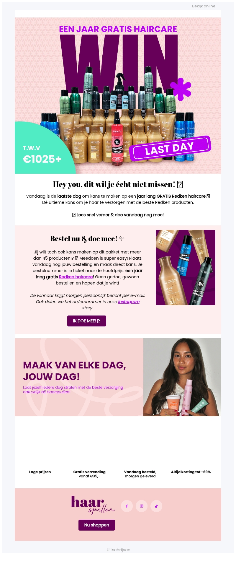 Laatste kans op een jaar lang GRATIS Redken! π Laatste kans op een jaar lang GRATIS Redken! π