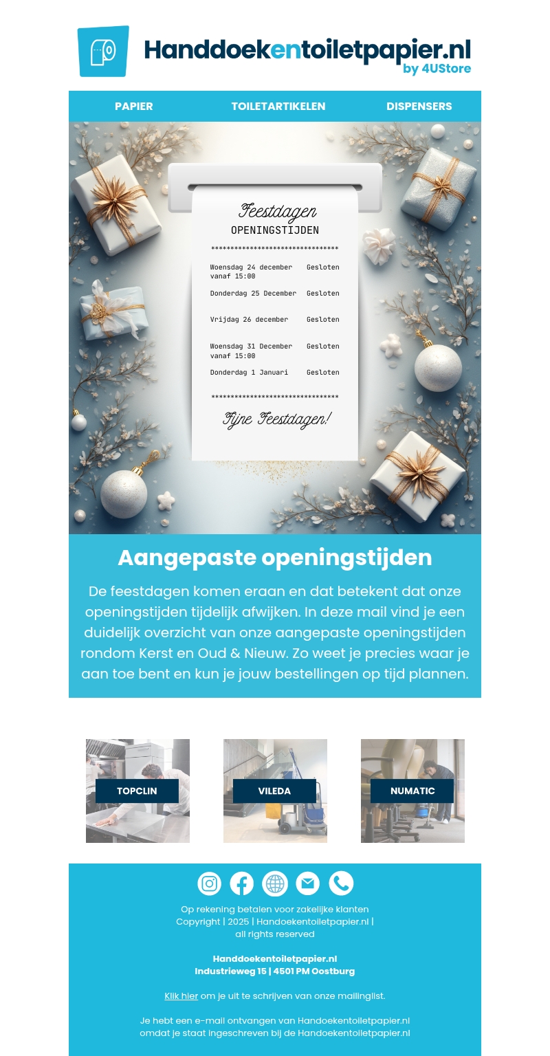 🎄Onze openingstijden tijdens de feestdagen 🎄Onze openingstijden tijdens de feestdagen