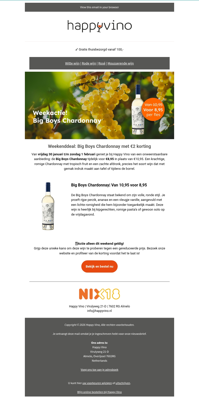 Alleen dit weekend: Big Boys Chardonnay nu €8,95! Alleen dit weekend: Big Boys Chardonnay nu €8,95!