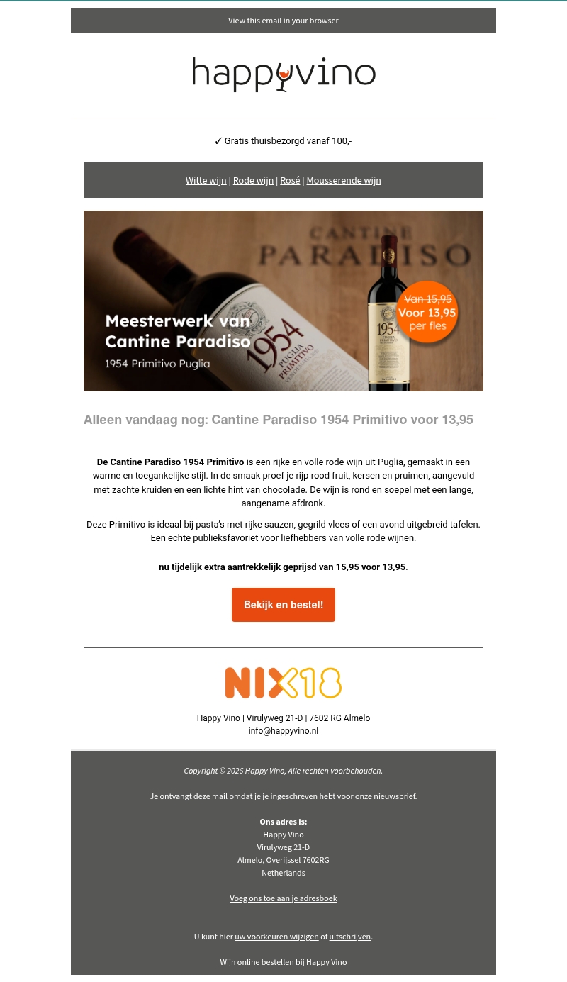 LAATSTE KANS: Cantine Paradiso 1954 Primitivo nu voor €13,95 LAATSTE KANS: Cantine Paradiso 1954 Primitivo nu voor €13,95