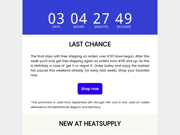 LAST REMINDER: Free Shipping on €30+ orders 🚚