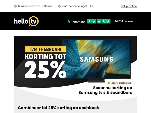 Combineer tot 25% korting en Samsung cashback