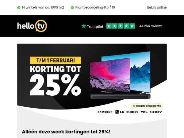 Alléén deze week tot 25% korting op veel tv's en soundbars