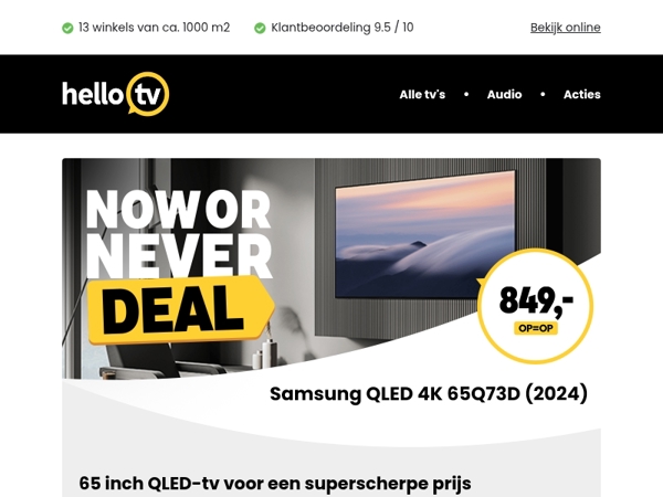 NOW OR NEVER: 65 inch Samsung QLED-tv tijdelijk in prijs verlaagd