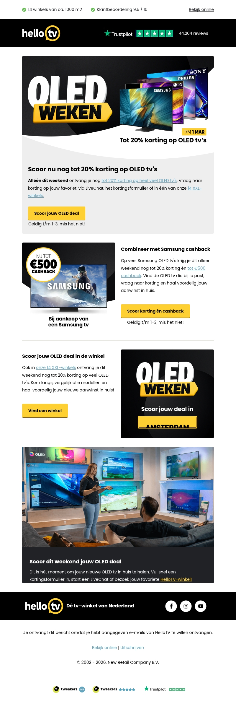 Laatste kans: nu nog tot 20% korting op OLED tv's Laatste kans: nu nog tot 20% korting op OLED tv's