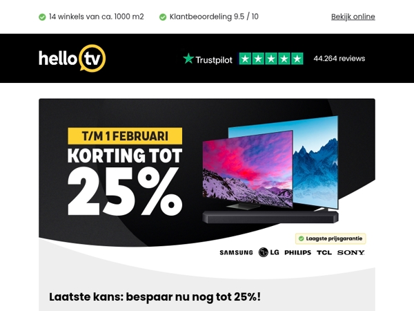Laatste kans: bespaar nu nog tot 25%!