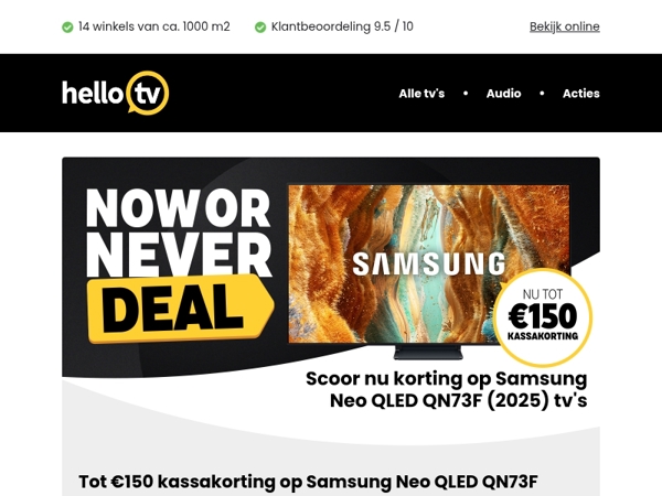 Tot 150 euro kassakorting op Samsung Neo QLED QN73F