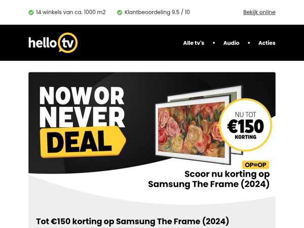Tot 150 euro korting op Samsung The Frame