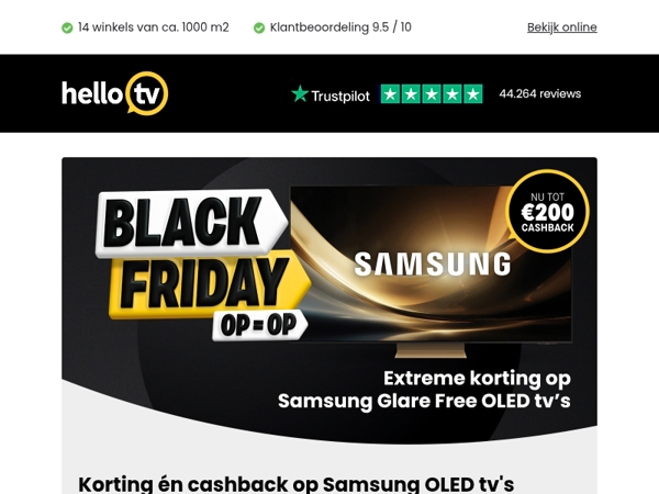 Tot €200 cashback + Black Friday korting op Samsung OLED tv's