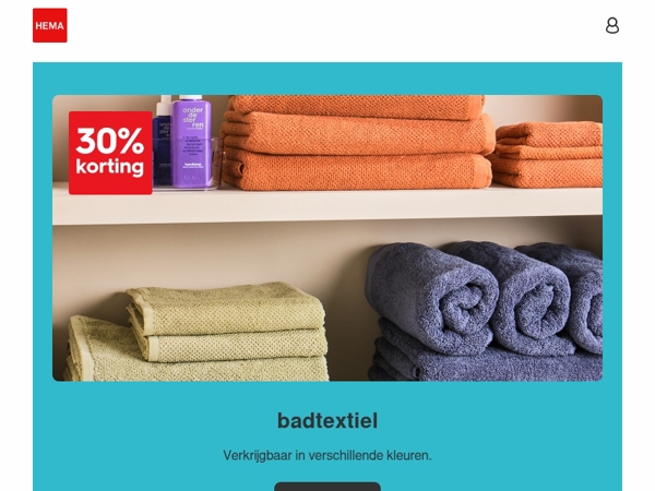 alleen deze week: 30% korting op badtextiel