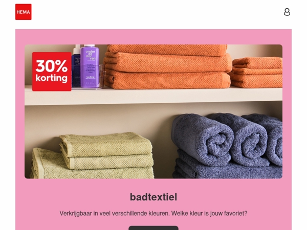 nu 30% korting op badtextiel | verfris je badkamer