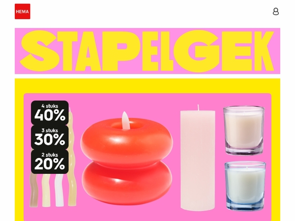 alleen deze week: tot 40% korting op kaarsen | stapel je gek