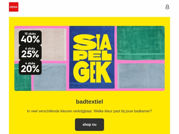 tot 40% korting op badtextiel | stapelgekke aanbiedingen