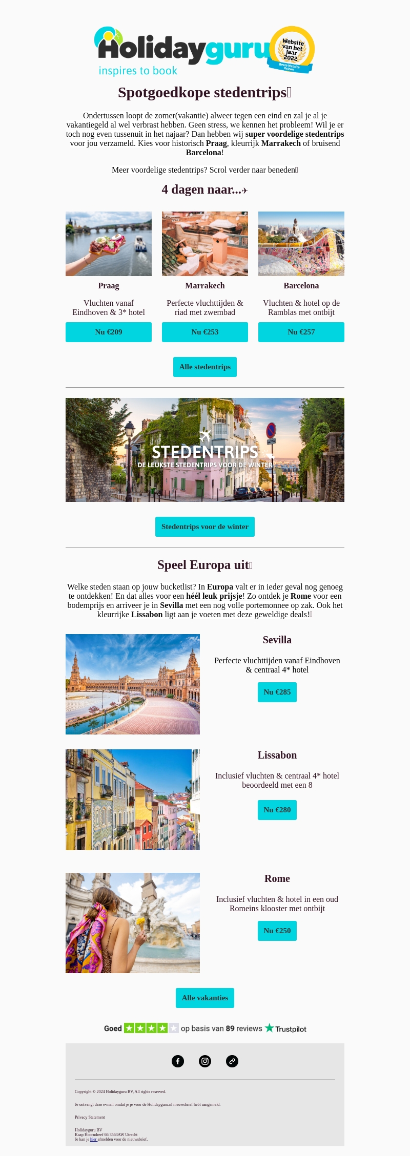 Stedentrips onder de €285😱 Stedentrips onder de €285😱